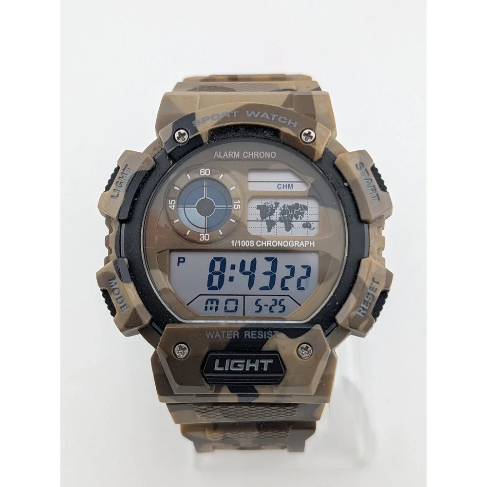Camo Men's Digital Watch 48mm Case Alarm Chrono Backlight- New Battery